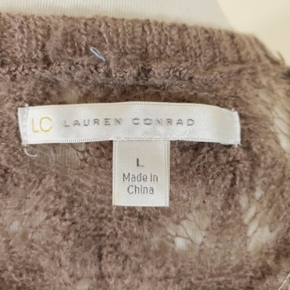 LC Lauren Conrad taupe wool open cardigan sweater Women's size large - Picture 11 of 12